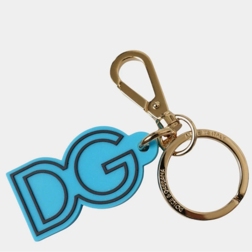 Dolce & Gabbana Blue and Black  DG Logo Keyring/Bag Charm with Gold Hardware NWT